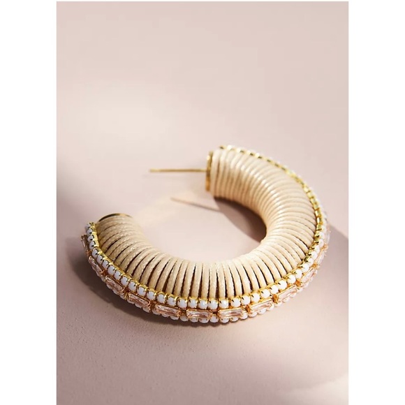 NEW! Anthropologie Embellished Wood Hoop Earrings - Picture 2 of 9